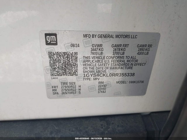 Продажа на аукционе авто 2024 Cadillac Escalade 4wd Premium Luxury, vin: 1GYS4CKL0RR355338, номер лота: 45385840