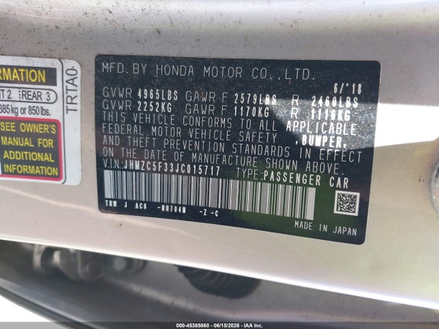 JHMZC5F33JC015717 Honda Clarity Plug-in Hybrid Touring