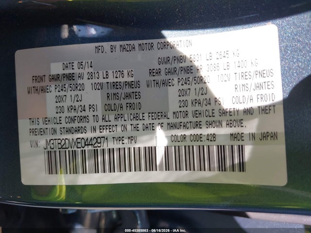 JM3TB2DVXE0442971 Mazda Cx-9 Grand Touring
