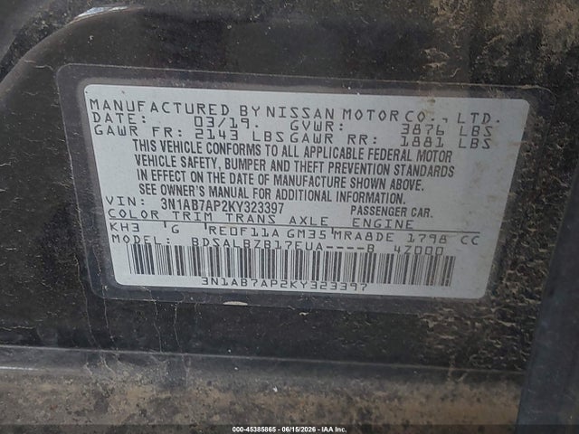 Nissan SENTRA S 2019 3N1AB7AP2KY323397 Image 9
