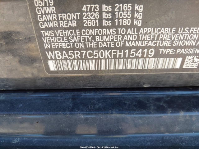 45385868 :رقم المزاد ، WBA5R7C50KFH15419 vin ، 2019 Bmw 330i Xdrive مزاد بيع