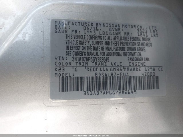3N1AB7AP6GY282649 Nissan SENTRA S