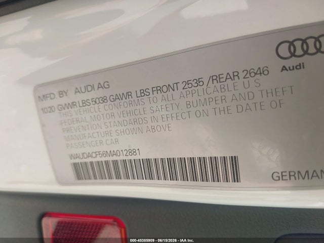 Aukcja sprzedaży 2021 Audi A5 Sportback Premium 45 Tfsi Quattro S Tronic, vin: WAUDACF56MA012881, numer aukcji: 45385909