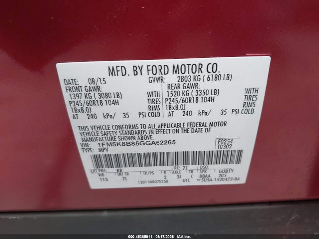 Ford Explorer 2016 1FM5K8B85GGA62265 Image 9