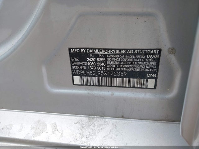 Aukcja sprzedaży 2005 Mercedes-benz E 320 4matic, vin: WDBUH82J95X172359, numer aukcji: 45385913