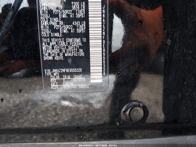 Aukcja sprzedaży 2014 Infiniti Qx80, vin: JN8AZ2NF9E9555328, numer aukcji: 45385917