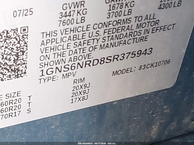 1GNS6NRD8SR375943 Chevrolet Tahoe 4wd Lt