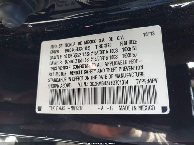 Honda CR-V LX 2014 3CZRM3H37EG701014 Image 9
