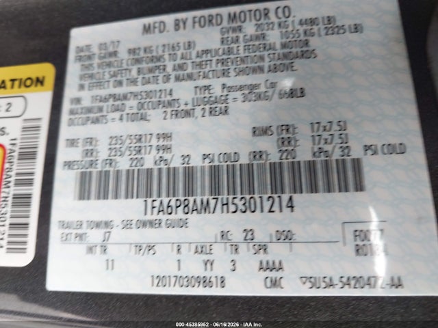 1FA6P8AM7H5301214 Ford Mustang V6