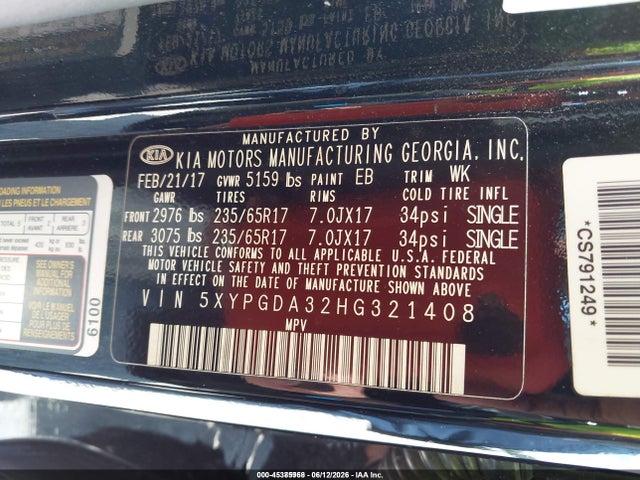 KIA Sorento 2.4l Lx 2017 5XYPGDA32HG321408 Image 9