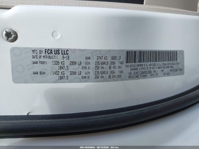 45385984 :رقم المزاد ، 2C4RC1GGXKR551889 vin ، 2019 Chrysler Pacifica Limited مزاد بيع