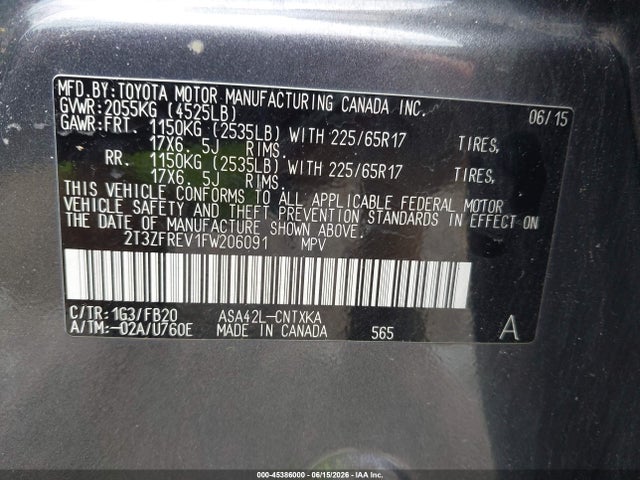 Toyota RAV4 LE 2015 2T3ZFREV1FW206091 Image 9
