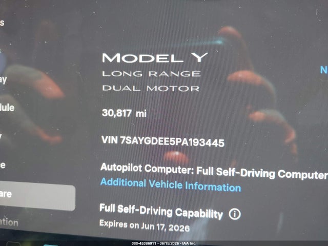 Продаж на аукціоні авто 2023 Tesla Model Y Awd/long Range Dual Motor All-wheel Drive, vin: 7SAYGDEE5PA193445, номер лоту: 45386011
