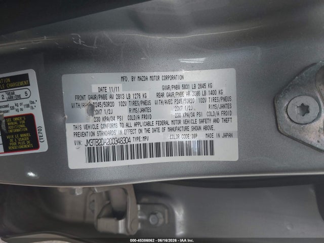 Продаж на аукціоні авто 2012 Mazda Cx-9 Grand Touring, vin: JM3TB2DA2C0348304, номер лоту: 45386062