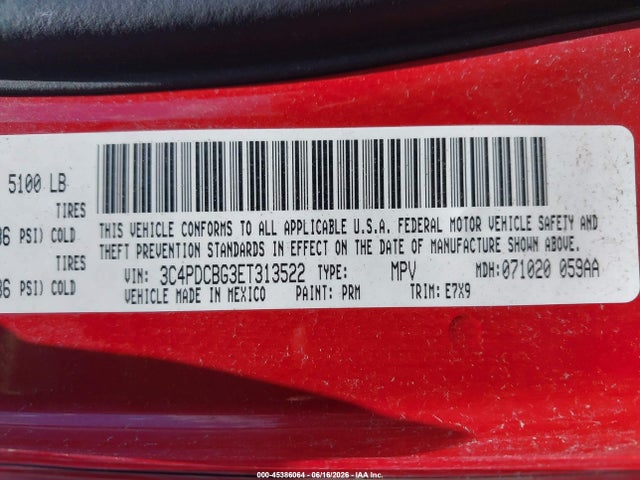 2014 Dodge Journey Sxt მანქანა იყიდება აუქციონზე, vin: 3C4PDCBG3ET313522, აუქციონის ნომერი: 45386064