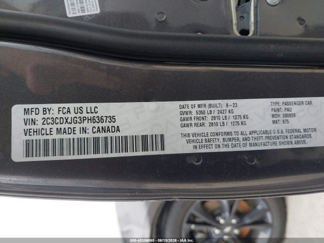 45386065 :رقم المزاد ، 2C3CDXJG3PH636735 vin ، 2023 Dodge Charger Sxt Awd مزاد بيع