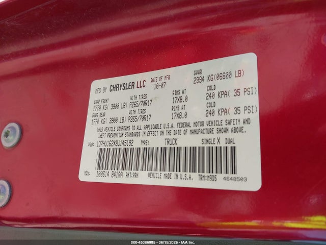 Продаж на аукціоні авто 2008 Dodge Ram 1500 Slt, vin: 1D7HU162X8J145192, номер лоту: 45386085