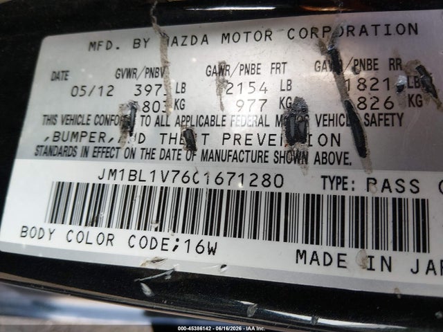 Продажа на аукционе авто 2012 Mazda Mazda3 I Touring, vin: JM1BL1V76C1671280, номер лота: 45386142