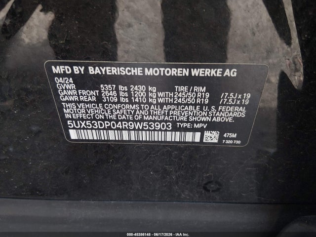 Aukcja sprzedaży 2024 Bmw X3 Xdrive30i, vin: 5UX53DP04R9W53903, numer aukcji: 45386148