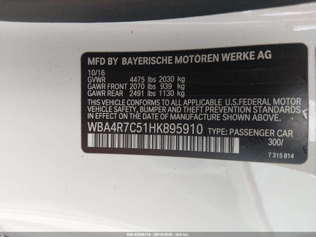 Продаж на аукціоні авто 2017 Bmw 430i, vin: WBA4R7C51HK895910, номер лоту: 45386176