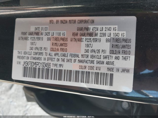 Aukcja sprzedaży 2023 Mazda Cx-5 2.5 S Premium, vin: JM3KFBDM5P0193456, numer aukcji: 45386183