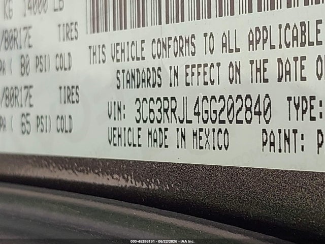 45386191 :رقم المزاد ، 3C63RRJL4GG202840 vin ، 2016 Ram 3500 Laramie مزاد بيع