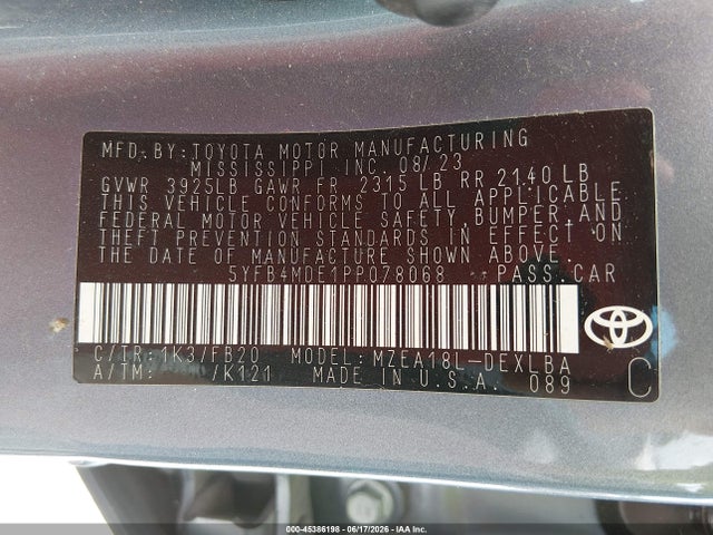 Toyota COROLLA LE 2023 5YFB4MDE1PP078068 Image 9