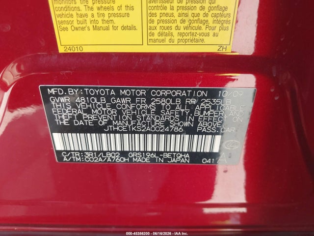 Продаж на аукціоні авто 2010 Lexus Gs 350, vin: JTHCE1KS2A0024786, номер лоту: 45386200