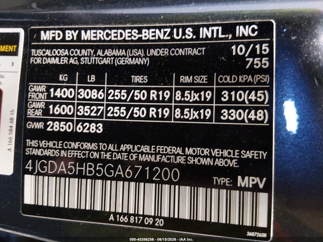 4JGDA5HB5GA671200 Mercedes-Benz Gle 350 4matic