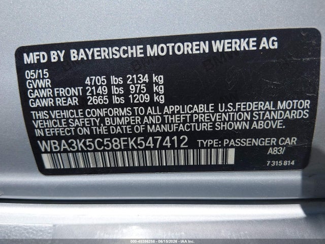 Продажа на аукционе авто 2015 Bmw 328d Xdrive, vin: WBA3K5C58FK547412, номер лота: 45386258