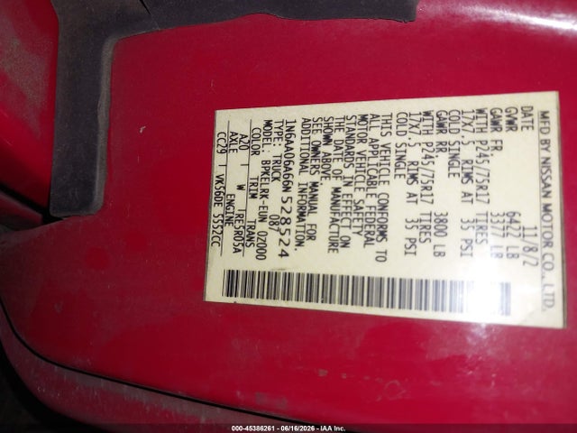Aukcja sprzedaży 2006 Nissan Titan Xe, vin: 1N6AA06A66N528524, numer aukcji: 45386261