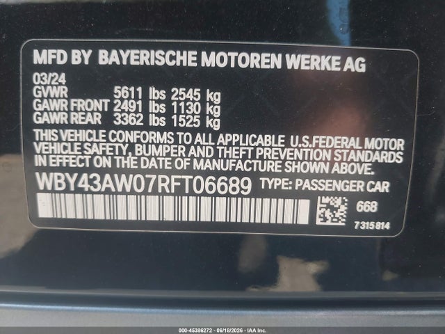 BMW I4 Gran Coupe Edrive35 2024 WBY43AW07RFT06689 Image 9