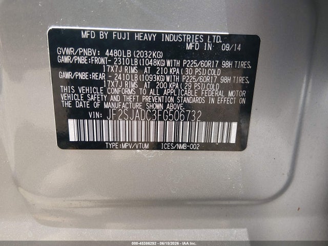 Aukcja sprzedaży 2015 Subaru Forester 2.5i Premium, vin: JF2SJADC3FG506732, numer aukcji: 45386292