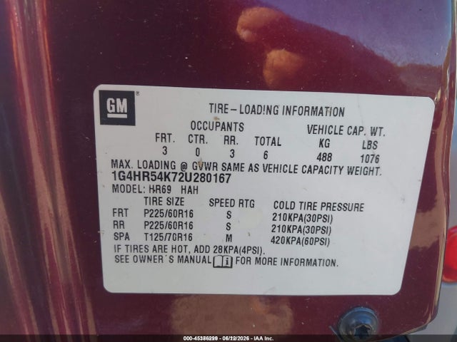 2002 Buick Lesabre Limited მანქანა იყიდება აუქციონზე, vin: 1G4HR54K72U280167, აუქციონის ნომერი: 45386299
