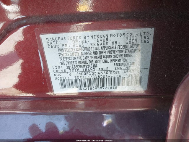 3N1AB8CV9MY248184 Nissan Sentra Sv Xtronic Cvt