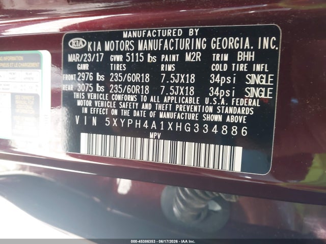 KIA Sorento 2.0t Ex 2017 5XYPH4A1XHG334886 Image 9