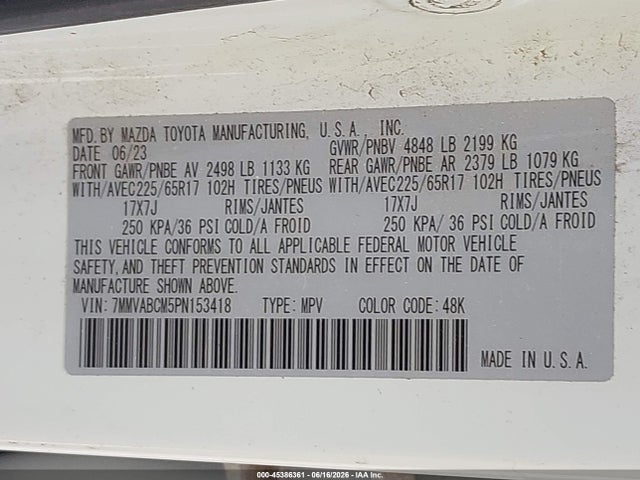 Aukcja sprzedaży 2023 Mazda Cx-50 2.5 S Preferred Plus, vin: 7MMVABCM5PN153418, numer aukcji: 45386361
