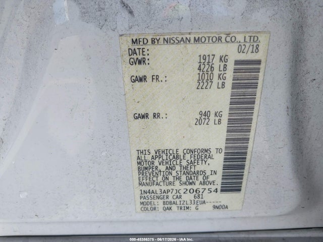 Nissan Altima 2.5 Sv 2018 1N4AL3AP7JC206754 Image 9