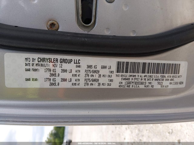 2013 Ram 1500 Sport მანქანა იყიდება აუქციონზე, vin: 1C6RR7MT8DS536819, აუქციონის ნომერი: 45386384