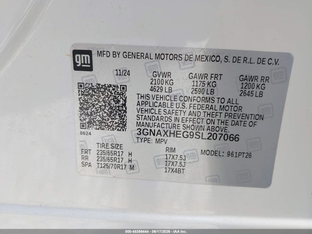 2025 Chevrolet Equinox Fwd Lt მანქანა იყიდება აუქციონზე, vin: 3GNAXHEG9SL207066, აუქციონის ნომერი: 45386444