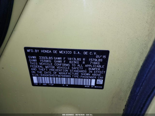 Honda FIT LX 2015 3HGGK5H57FM768989 Image 9