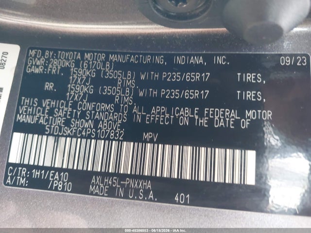 Toyota SIENNA XLE 2023 5TDJSKFC4PS107832 Image 9