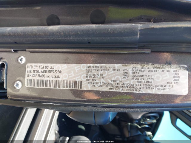 45386582 :رقم المزاد ، 1C4GJXAN0MW722201 vin ، 2021 Jeep Wrangler Willys 4x4 مزاد بيع