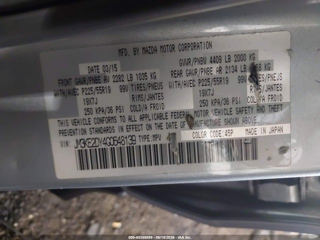 Aukcja sprzedaży 2016 Mazda Cx-5 Grand Touring, vin: JM3KE2DY4G0648139, numer aukcji: 45386599