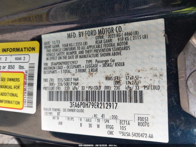 Ford FUSION SE 2014 3FA6P0H79ER212917 Image 9