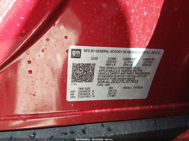 45386622 :رقم المزاد ، 3GKALZEG7TL377913 vin ، 2026 Gmc Terrain Awd Denali مزاد بيع