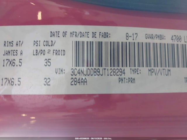 Продаж на аукціоні авто 2018 Jeep Compass Trailhawk, vin: 3C4NJDDB9JT128294, номер лоту: 45386630