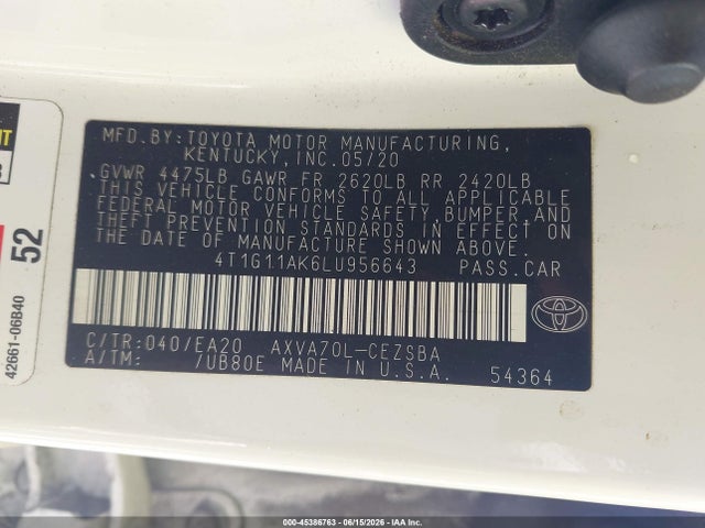 Toyota CAMRY SE 2020 4T1G11AK6LU956643 Image 9