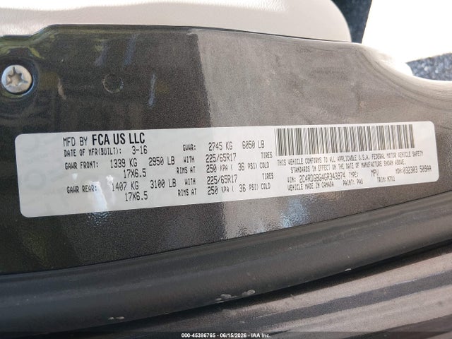Aukcja sprzedaży 2016 Dodge Grand Caravan Se Plus, vin: 2C4RDGBG4GR343974, numer aukcji: 45386765