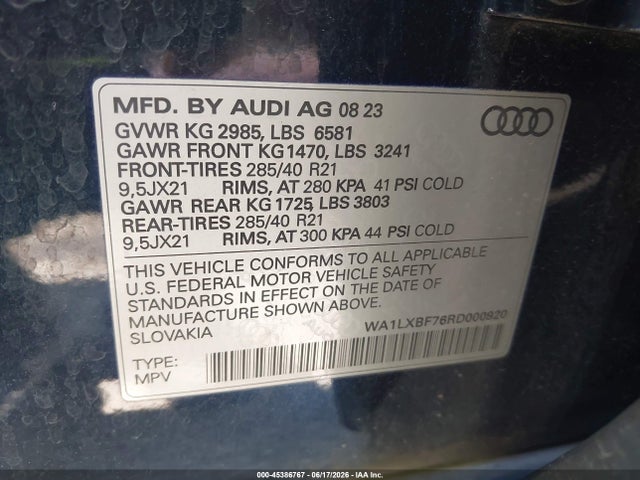 Aukcja sprzedaży 2024 Audi Q7 Premium Plus 55 Tfsi Quattro Tiptronic, vin: WA1LXBF76RD000920, numer aukcji: 45386767